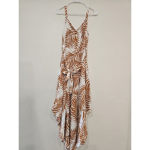 MSK Women's Size Medium Palm Print Wide Leg Tie Front Sleeveless Jumpsuit Romper - Picture 3 of 6